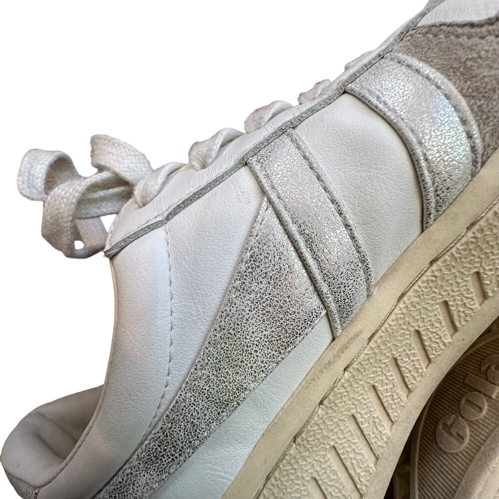 Gola | Size 7 Classic White Lace Up Sneakers Suede Trim Metallic Stripes Casual - Picture 4 of 8